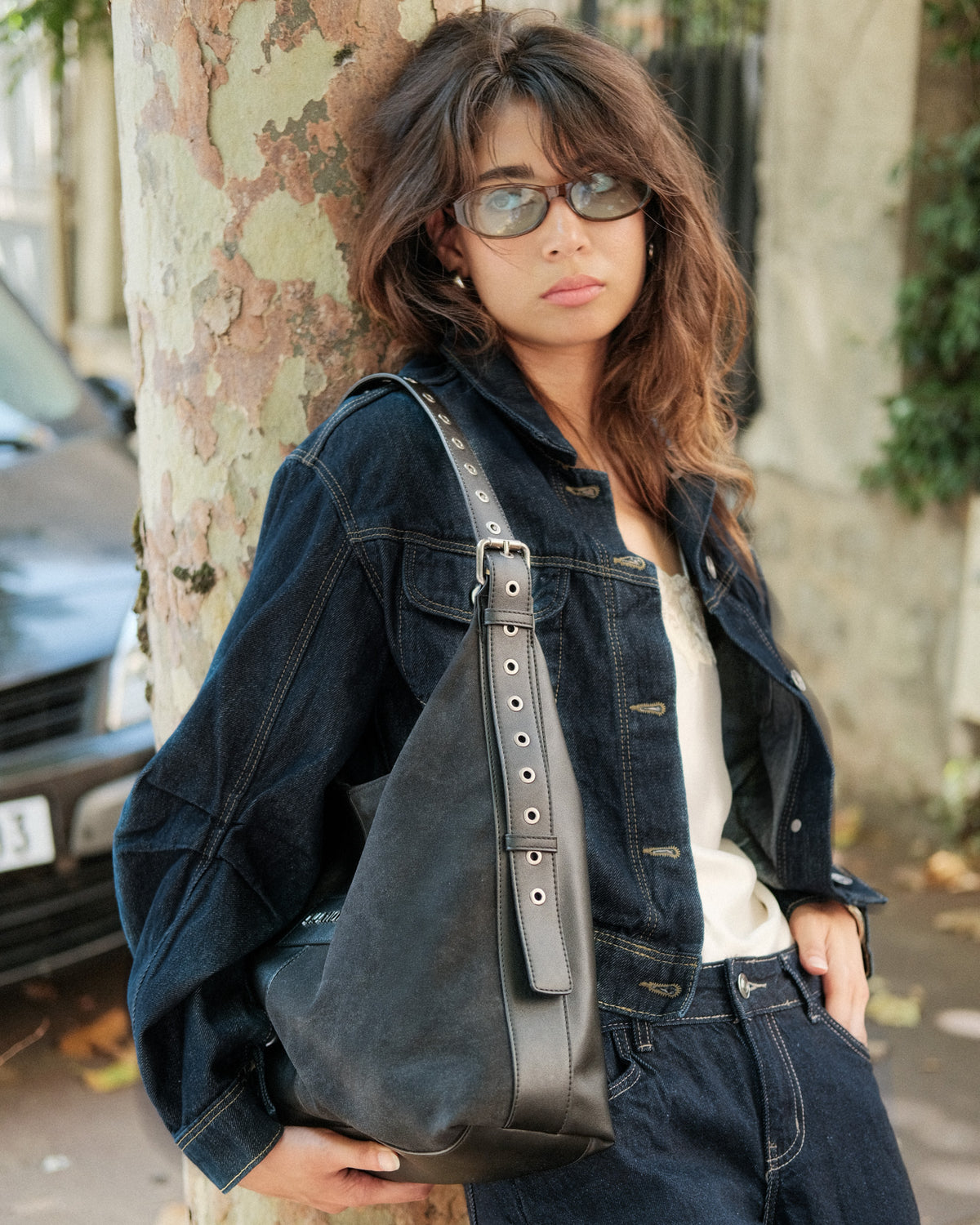 COPENHAGEN SHOULDER BAG WITH CROSSBODY STRAP - BLACK DUAL