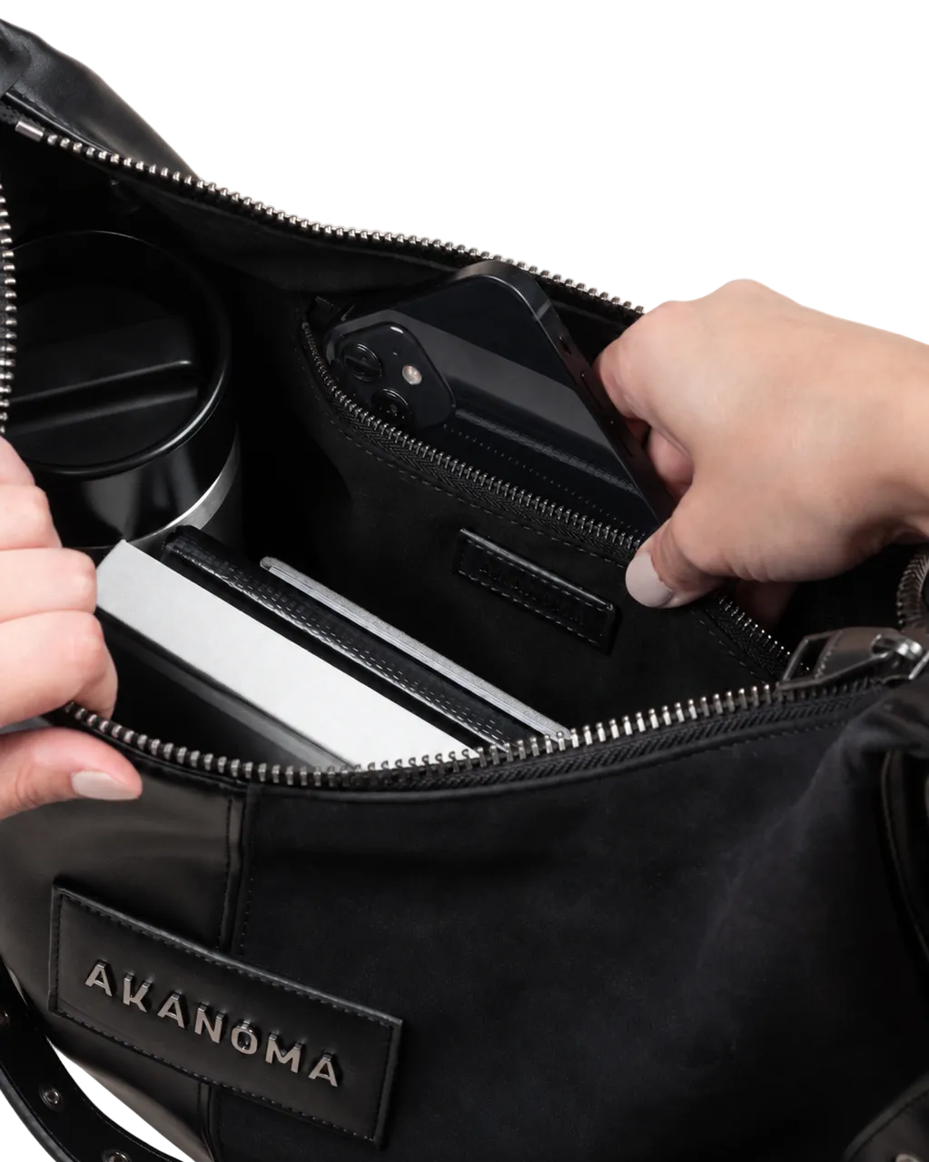 COPENHAGEN SHOULDER BAG WITH CROSSBODY STRAP - BLACK DUAL